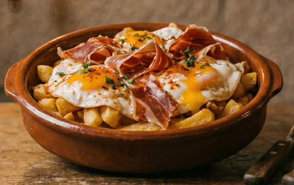 Huevos rotos con jamón